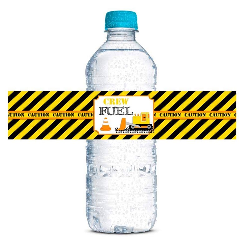 Amanda Creation Crew Fuel Construction Site Birthday Party Waterproof Water Bottle Sticker Wrappers, 20 1.75" x 8.5" Wrap Around Labels by AmandaCreation - Image 1